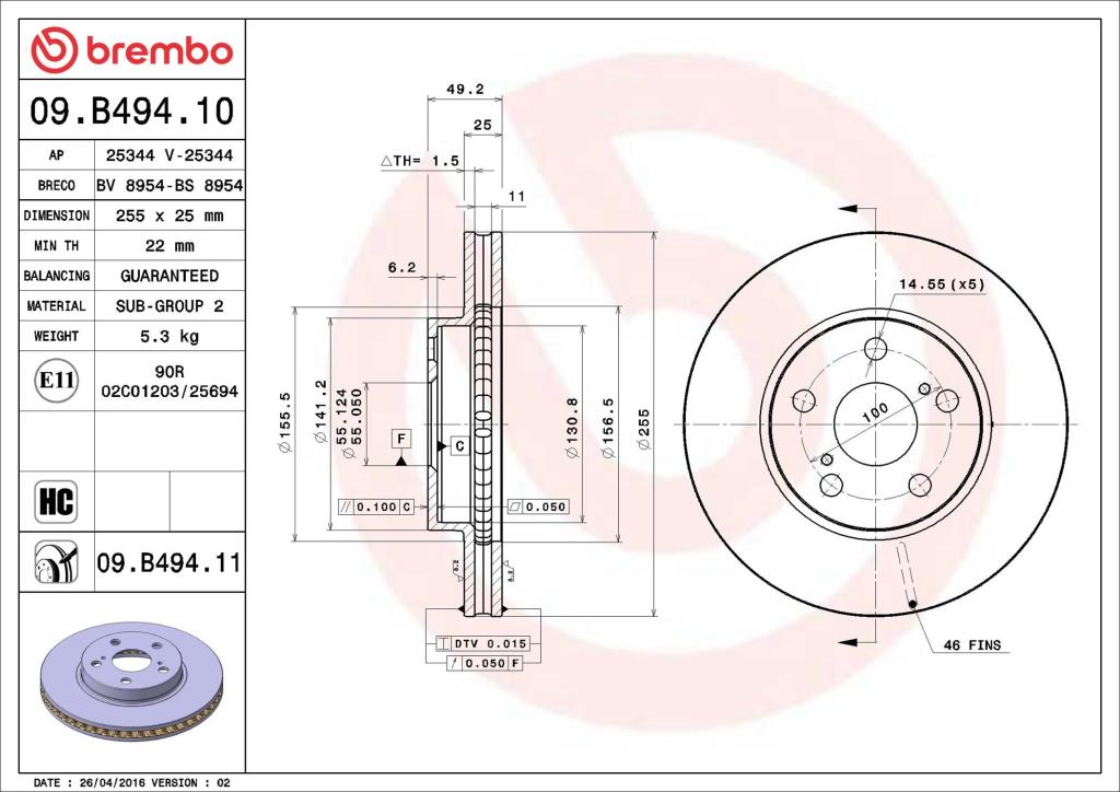 Disques de frein BREMBO 09.B494.11