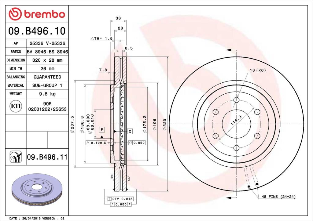 Discos de freno BREMBO ref. 09.B496.11