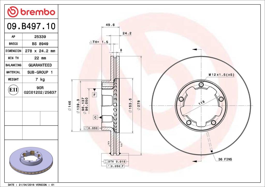 Discos de freno BREMBO ref. 09.B497.10