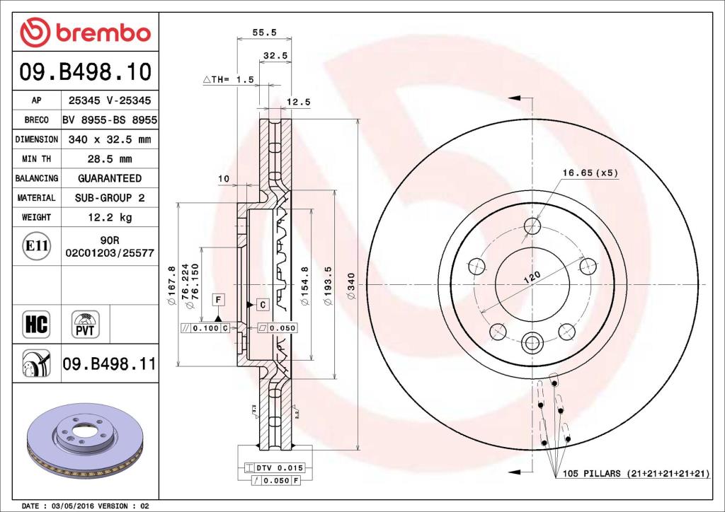 Discos de freno BREMBO ref. 09.B498.11