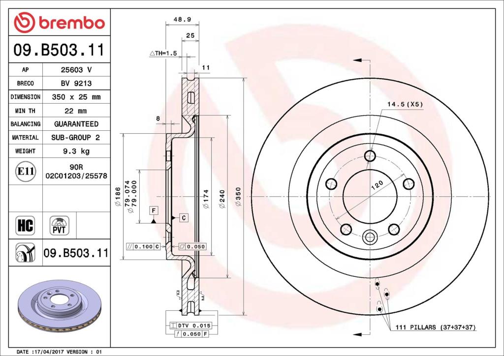 Discos de freno BREMBO ref. 09.B503.11