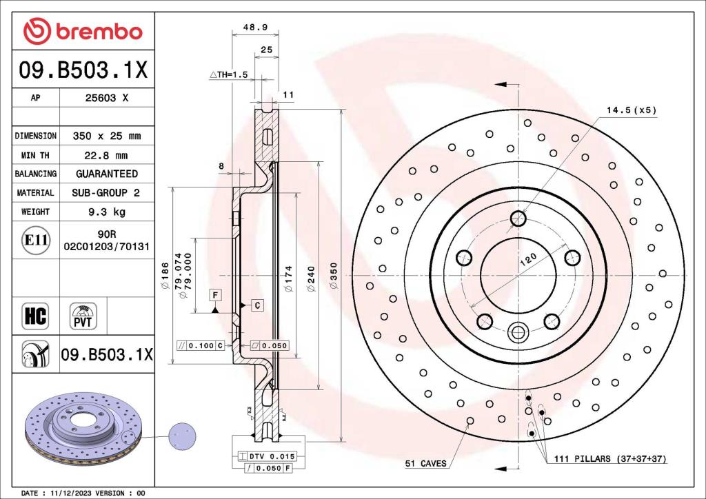 Disques de frein BREMBO ref. 09.B503.1X