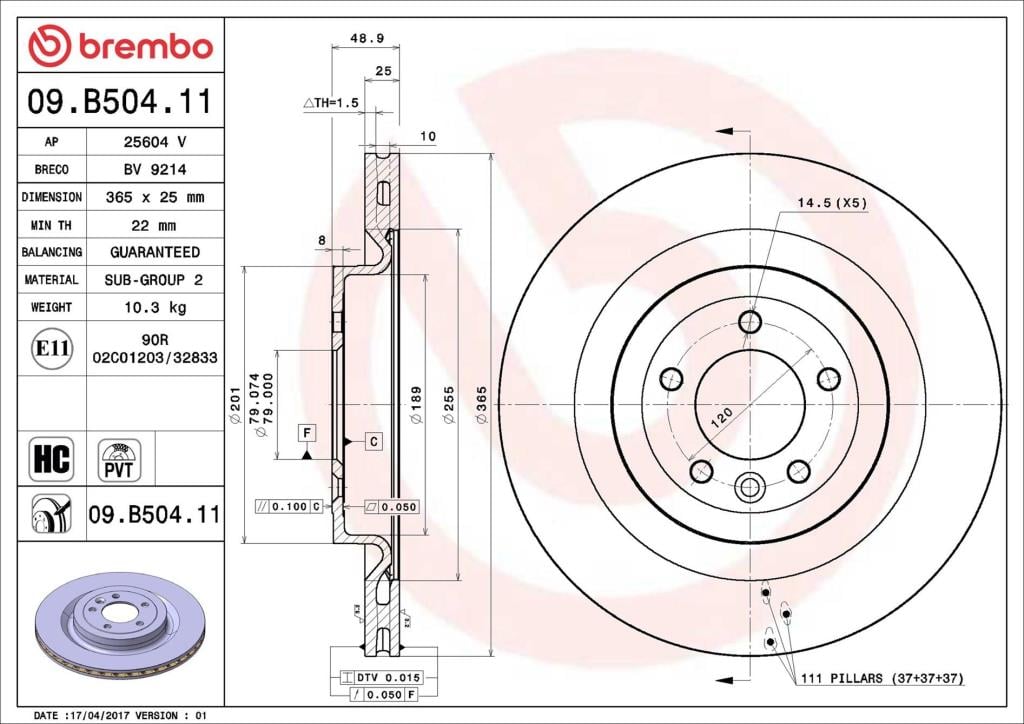 Discos de freno BREMBO ref. 09.B504.11