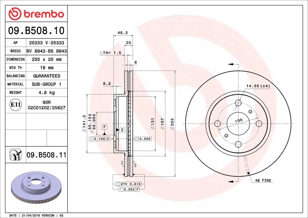 Disques de frein BREMBO 09.B508.11