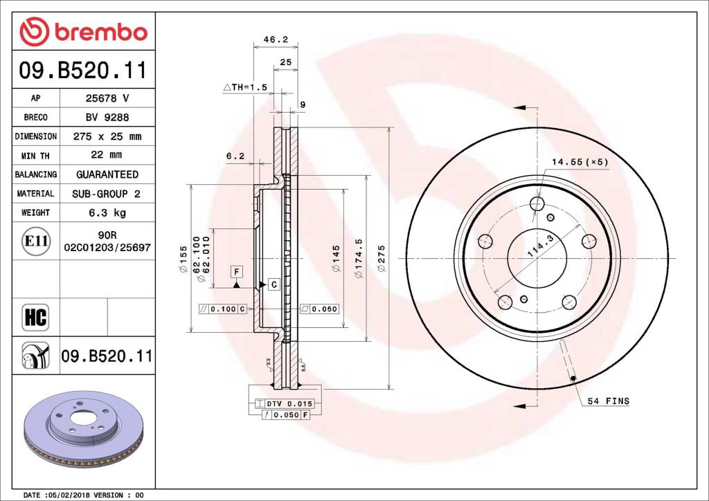 Disques de frein BREMBO 09.B520.11
