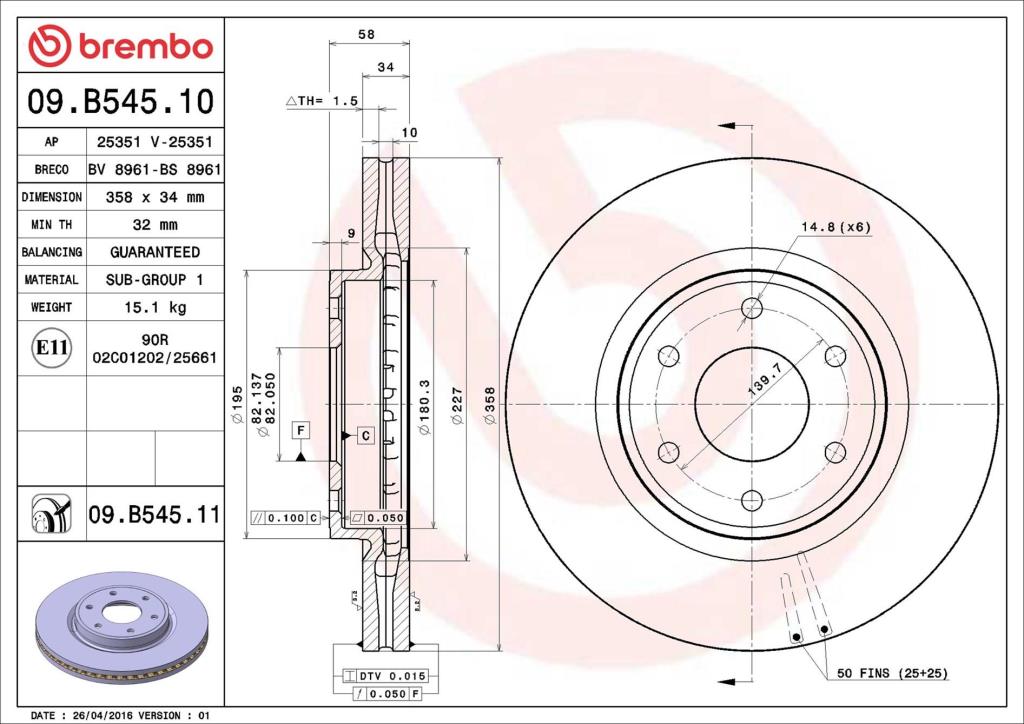 Discos de freno BREMBO ref. 09.B545.11