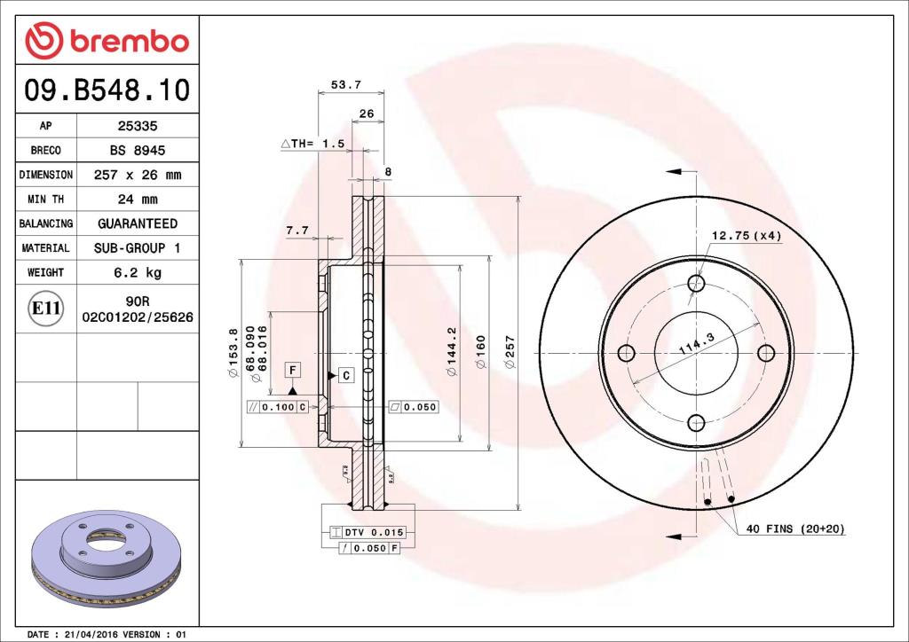 Discos de freno BREMBO ref. 09.B548.10