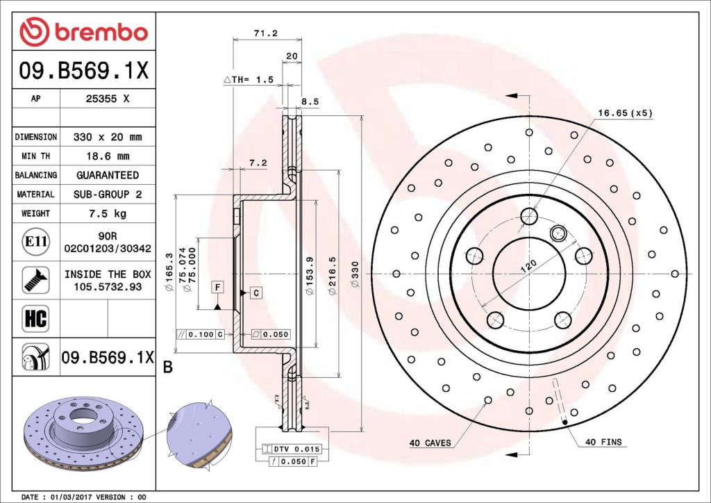 Disques de frein BREMBO ref. 09.B569.1X