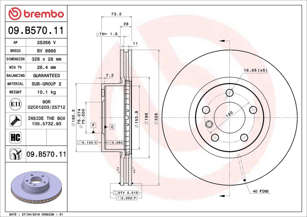 Disques de frein BREMBO 09.B570.11