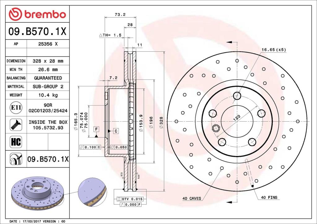 Disques de frein BREMBO 09.B570.1X