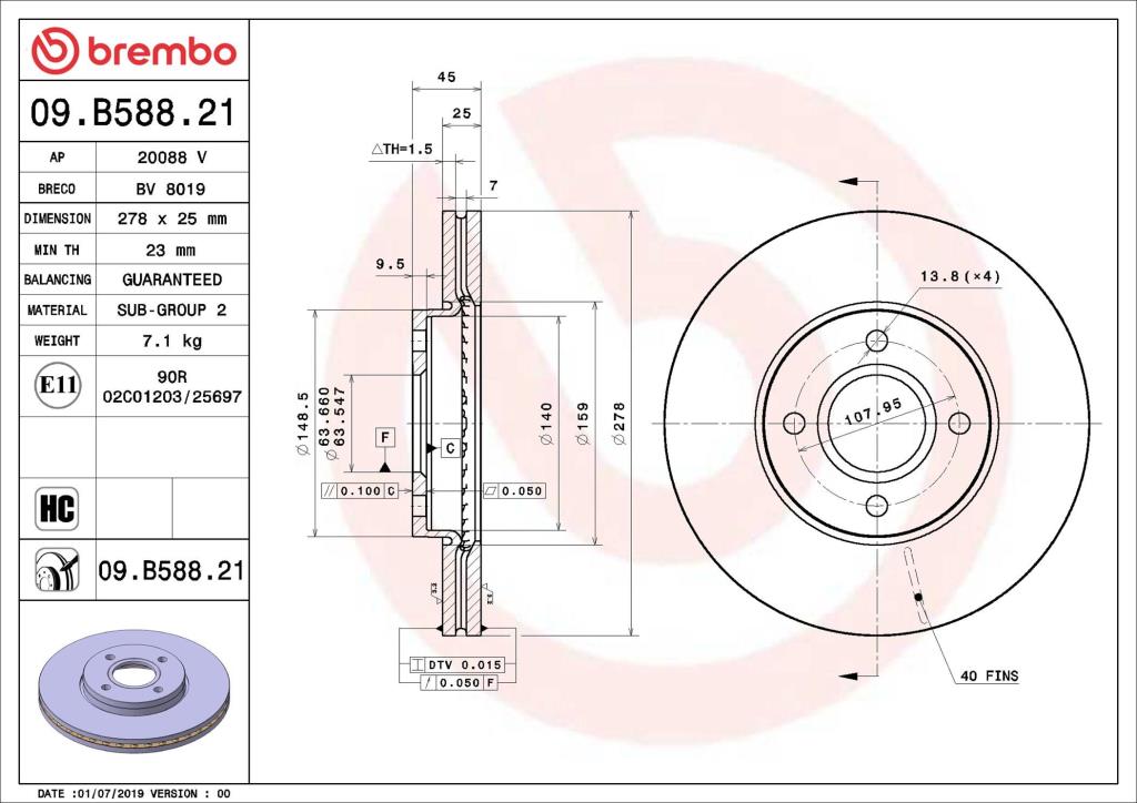 Disques de frein BREMBO 09.B588.21