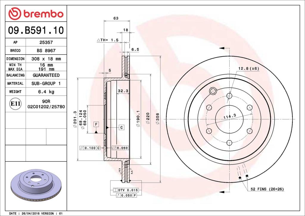 Disques de frein BREMBO ref. 09.B591.10