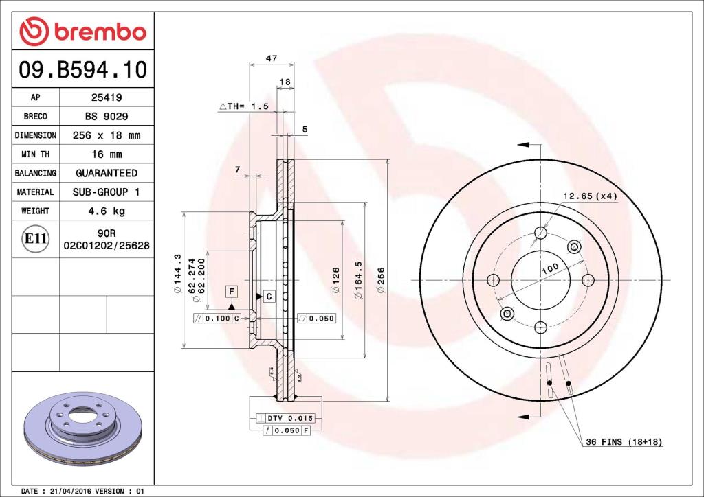Discos de freno BREMBO ref. 09.B594.10