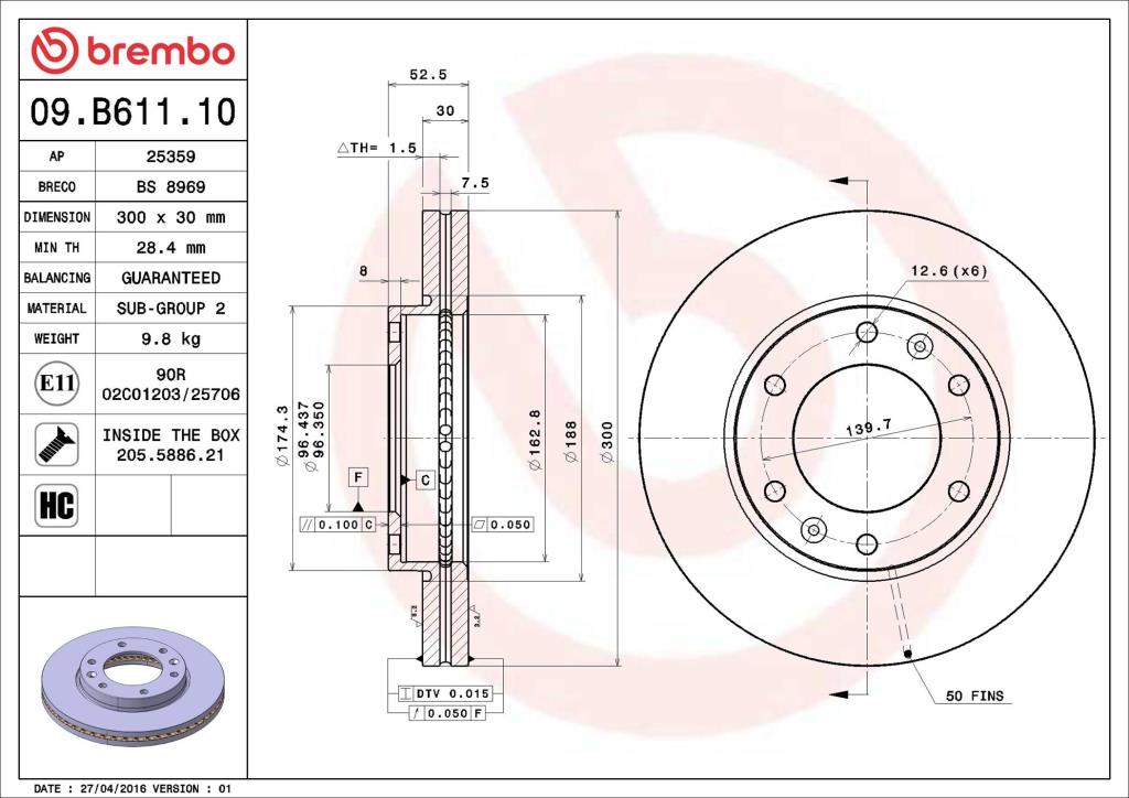 Disques de frein BREMBO 09.B611.10
