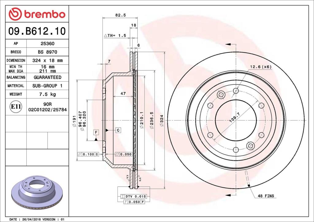 Discos de freno BREMBO ref. 09.B612.10
