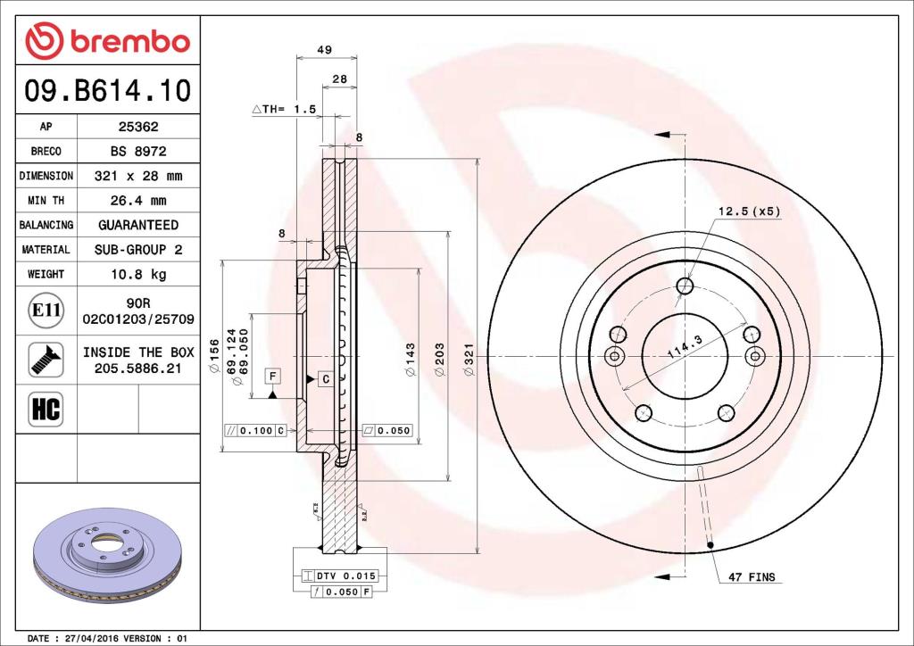Discos de freno BREMBO ref. 09.B614.10