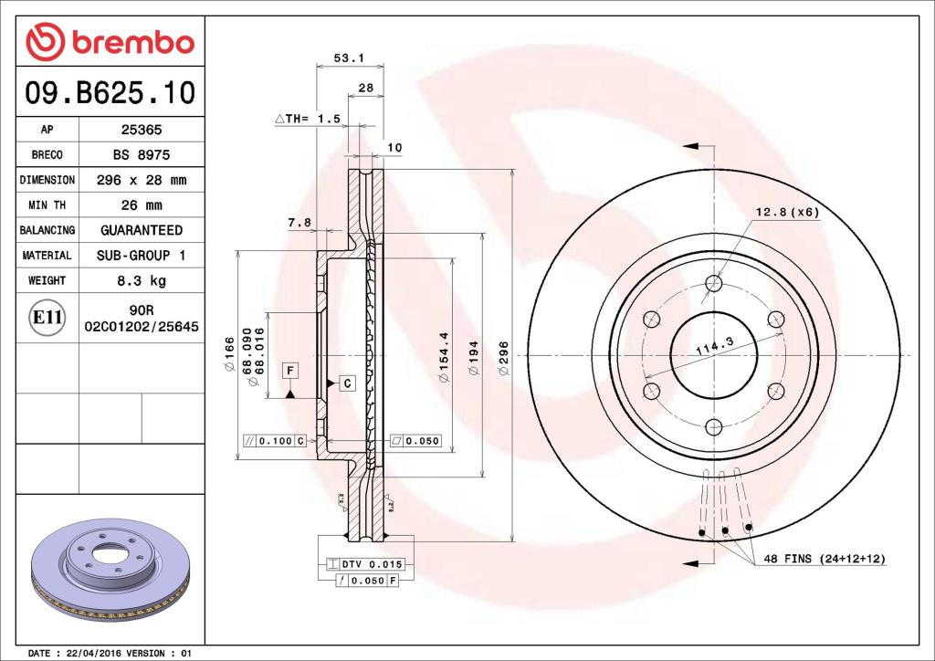 Disques de frein BREMBO 09.B625.10