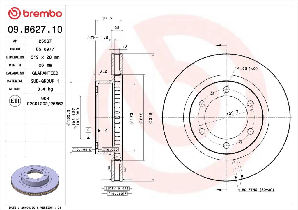 Discos de freno BREMBO ref. 09.B627.10