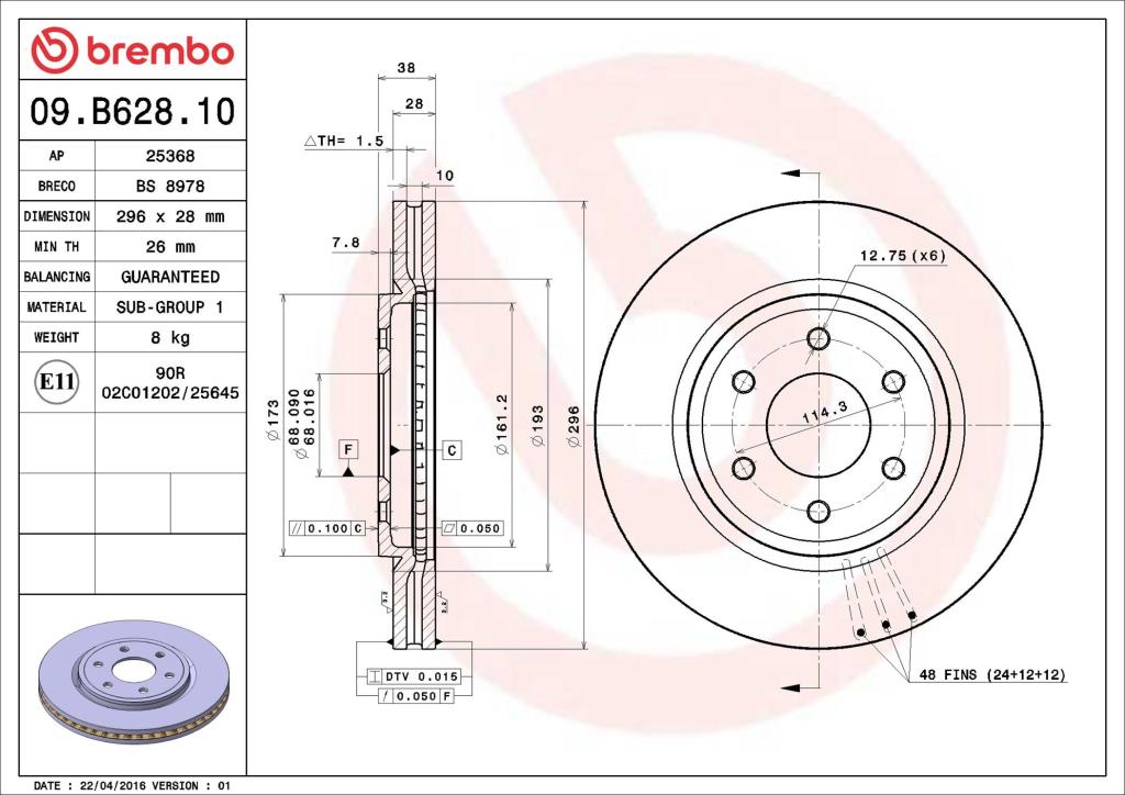 Discos de freno BREMBO ref. 09.B628.10