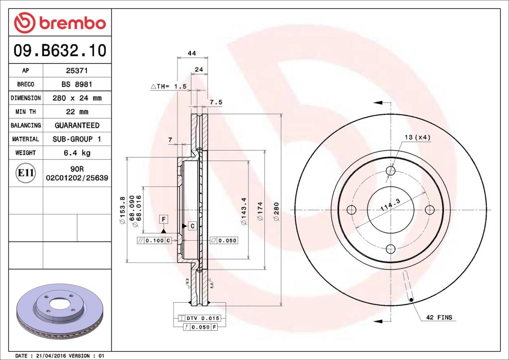 Disques de frein BREMBO 09.B632.10