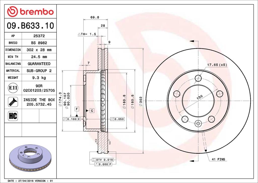 Discos de freno BREMBO ref. 09.B633.10