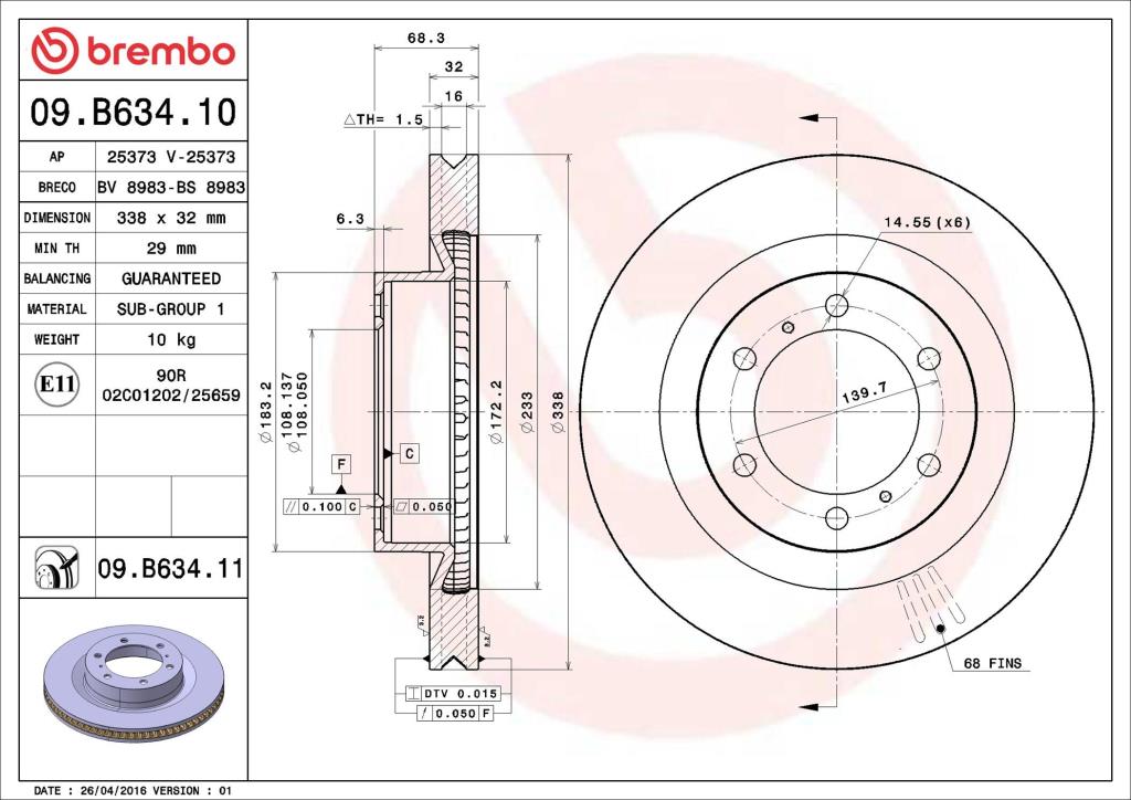 Disques de frein BREMBO ref. 09.B634.11