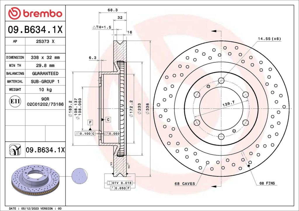 Disques de frein BREMBO 09.B634.1X
