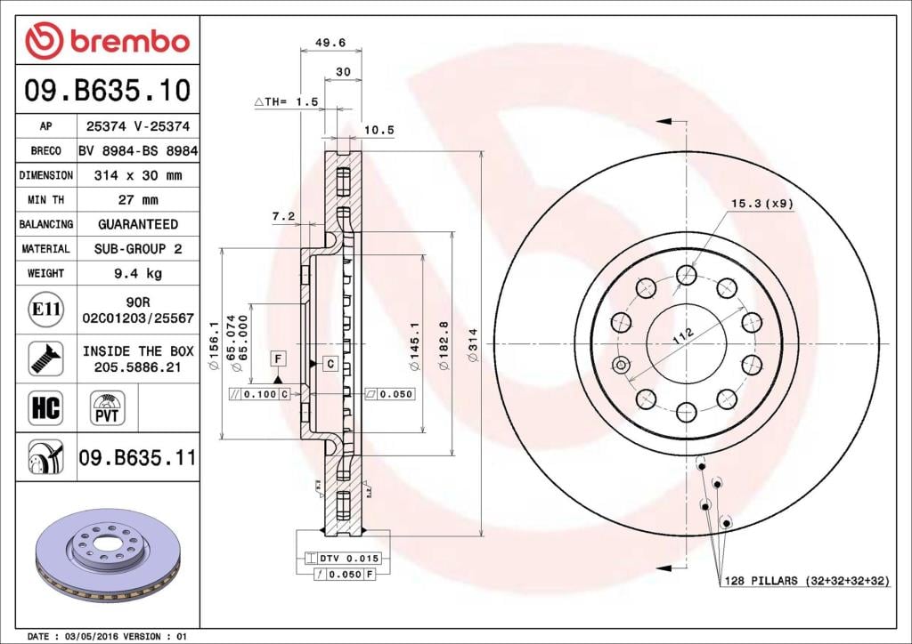 Discos de freno BREMBO ref. 09.B635.11