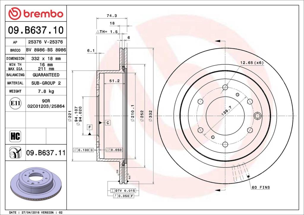 Disques de frein BREMBO 09.B637.11