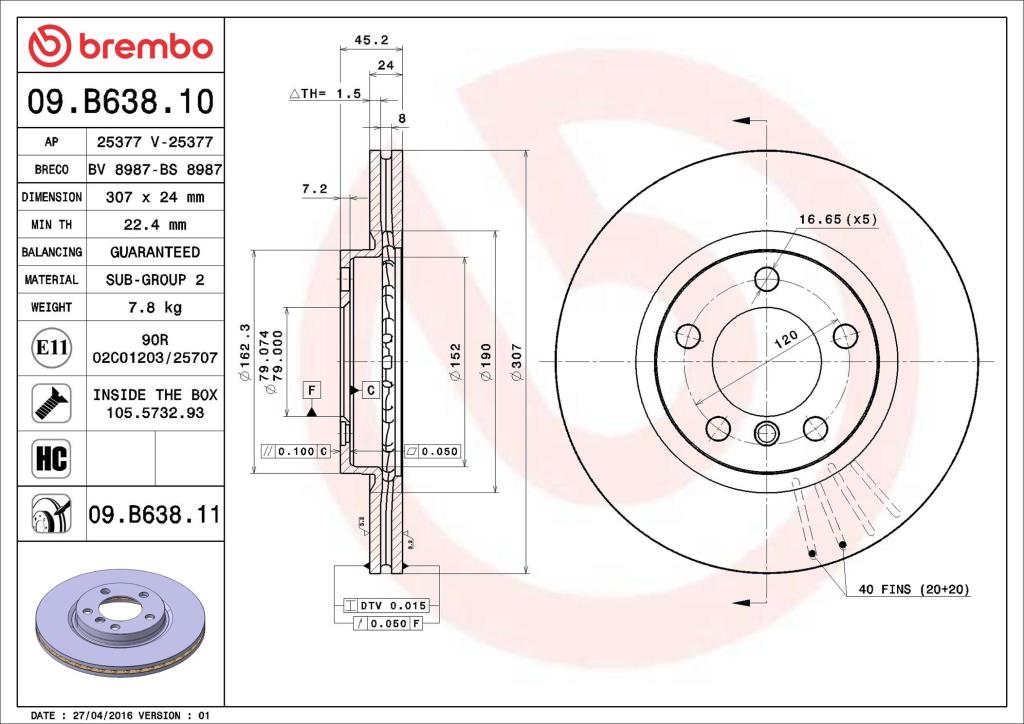 Disques de frein BREMBO 09.B638.11
