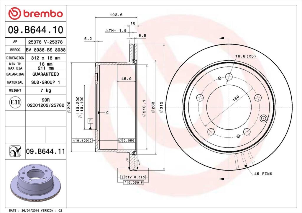 Discos de travão BREMBO ref. 09.B644.11
