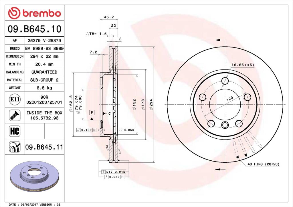Discos de freno BREMBO ref. 09.B645.11