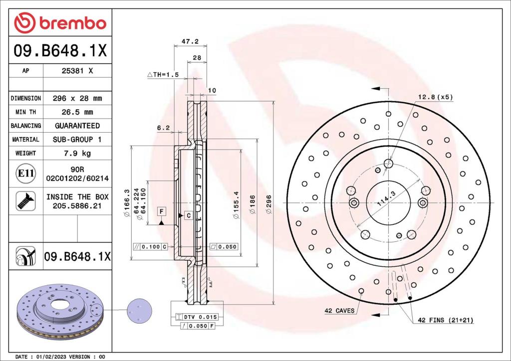 Disques de frein BREMBO 09.B648.1X