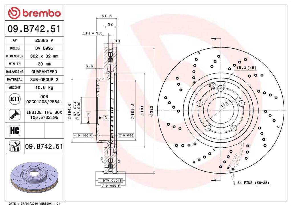 Discos de freno BREMBO ref. 09.B742.51