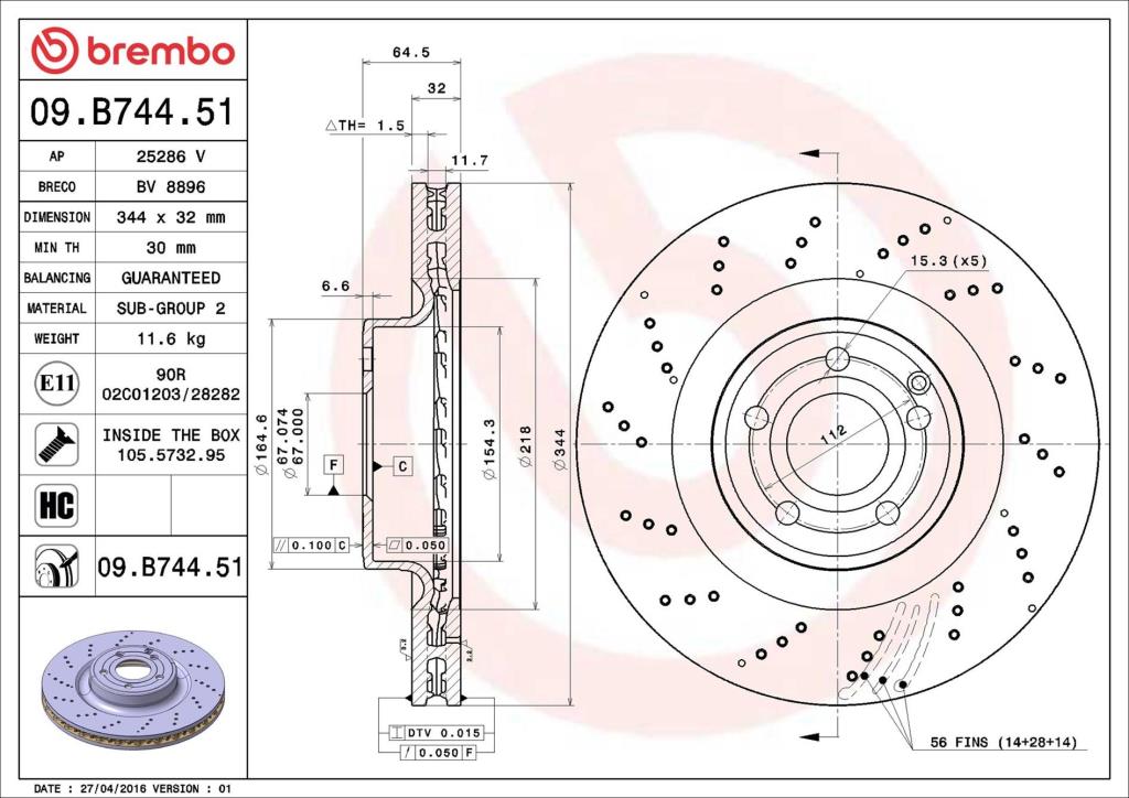 Discos de freno BREMBO ref. 09.B744.51