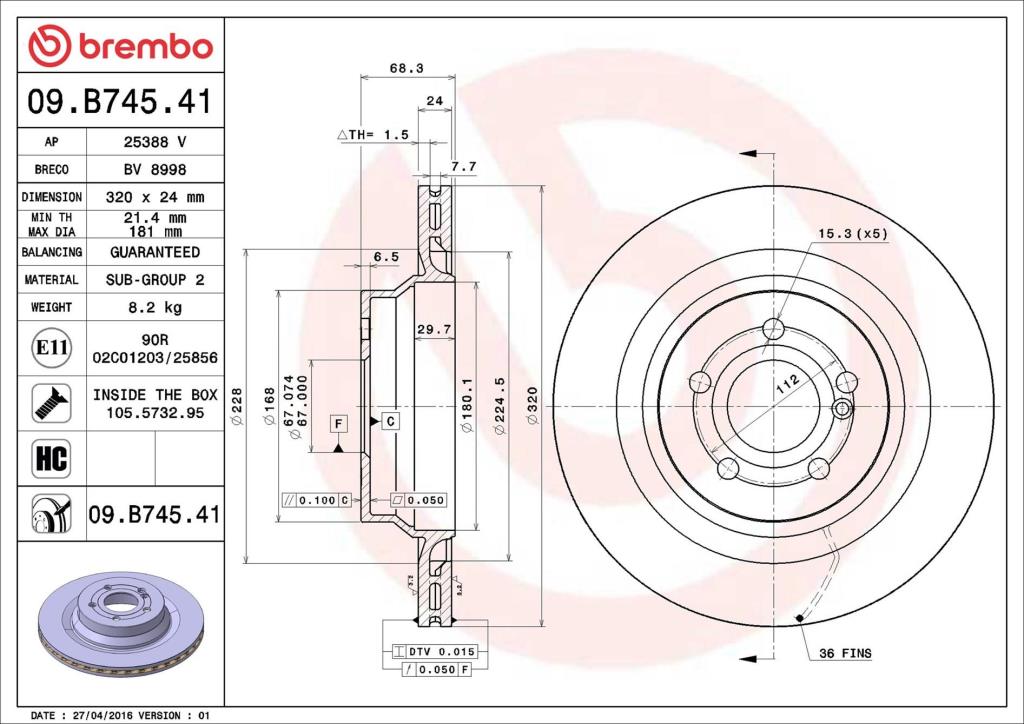 Disques de frein BREMBO 09.B745.41