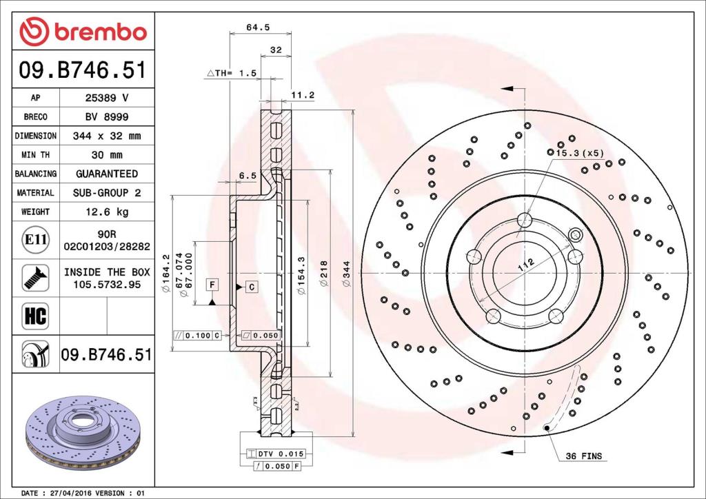 Disques de frein BREMBO 09.B746.51