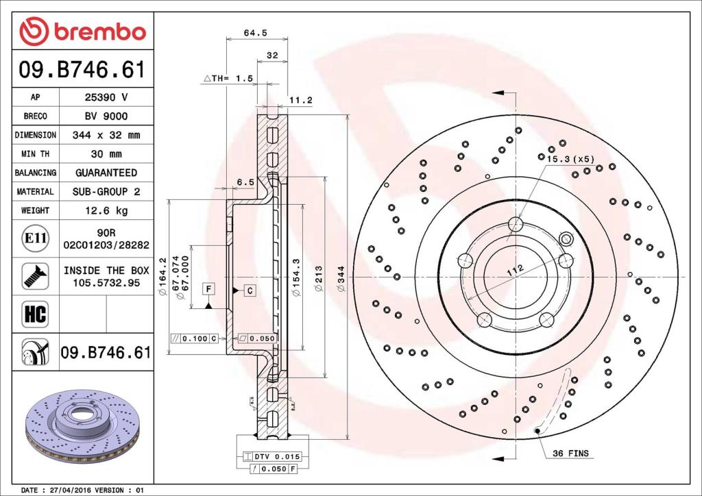 Disques de frein BREMBO ref. 09.B746.61