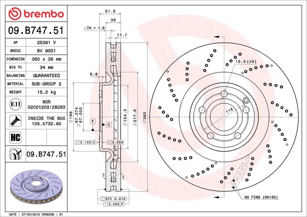 Disques de frein BREMBO 09.B747.51