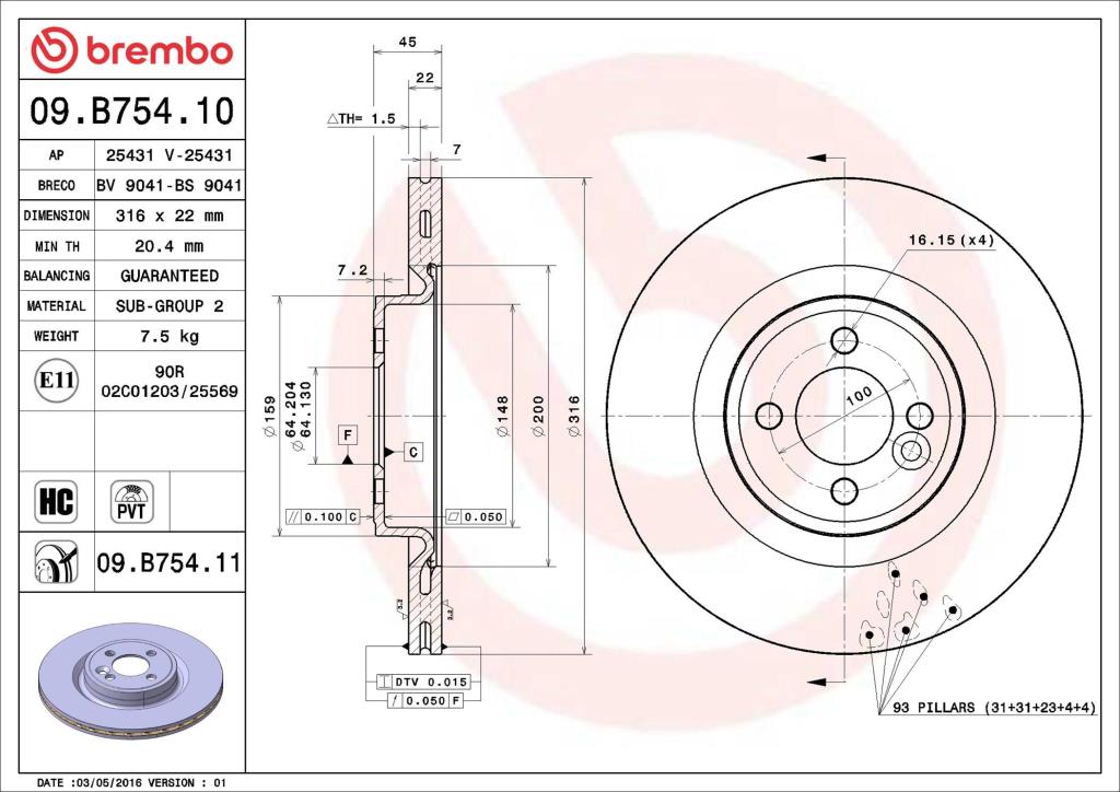 Discos de freno BREMBO ref. 09.B754.11