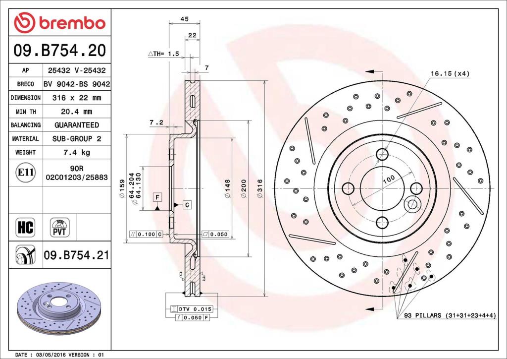 Disques de frein BREMBO 09.B754.21