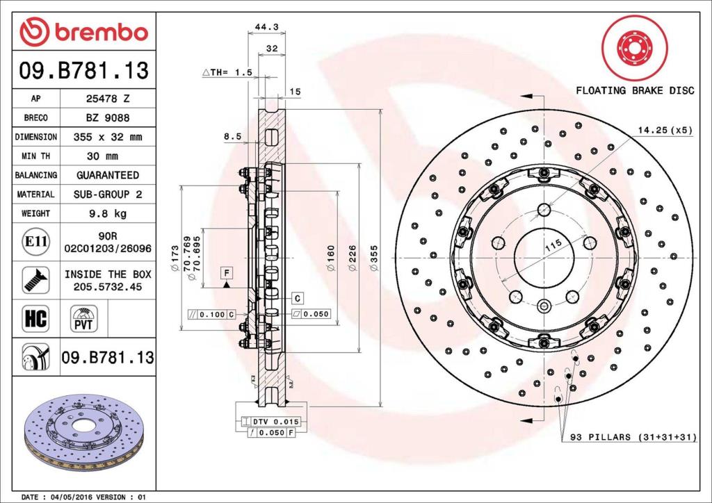 Disques de frein BREMBO ref. 09.B781.13