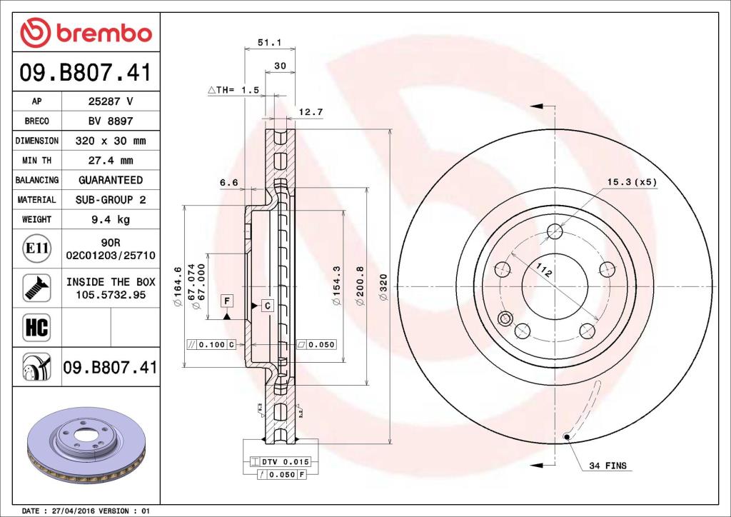 Discos de freno BREMBO ref. 09.B807.41