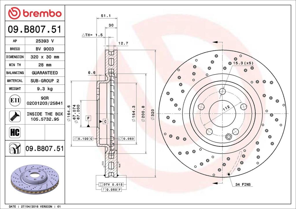 Discos de freno BREMBO ref. 09.B807.51