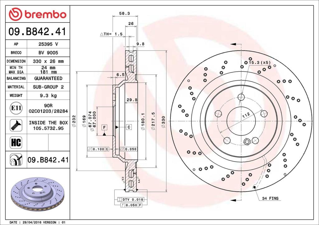 Disques de frein BREMBO ref. 09.B842.41