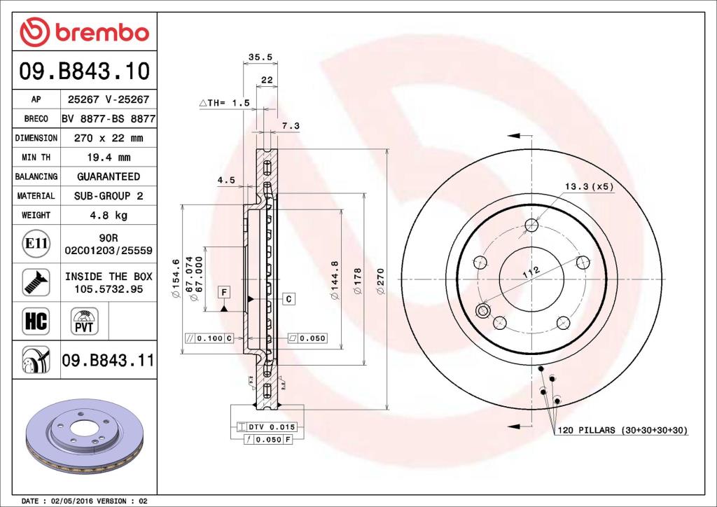 Discos de freno BREMBO ref. 09.B843.11