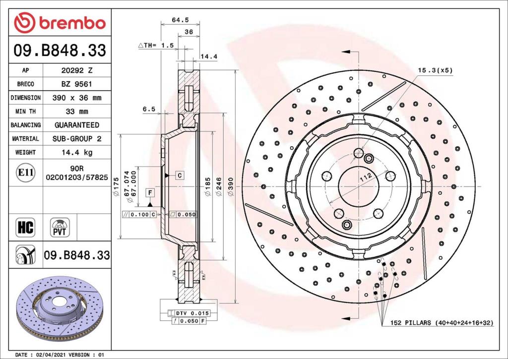 Discos de freno BREMBO ref. 09.B848.33