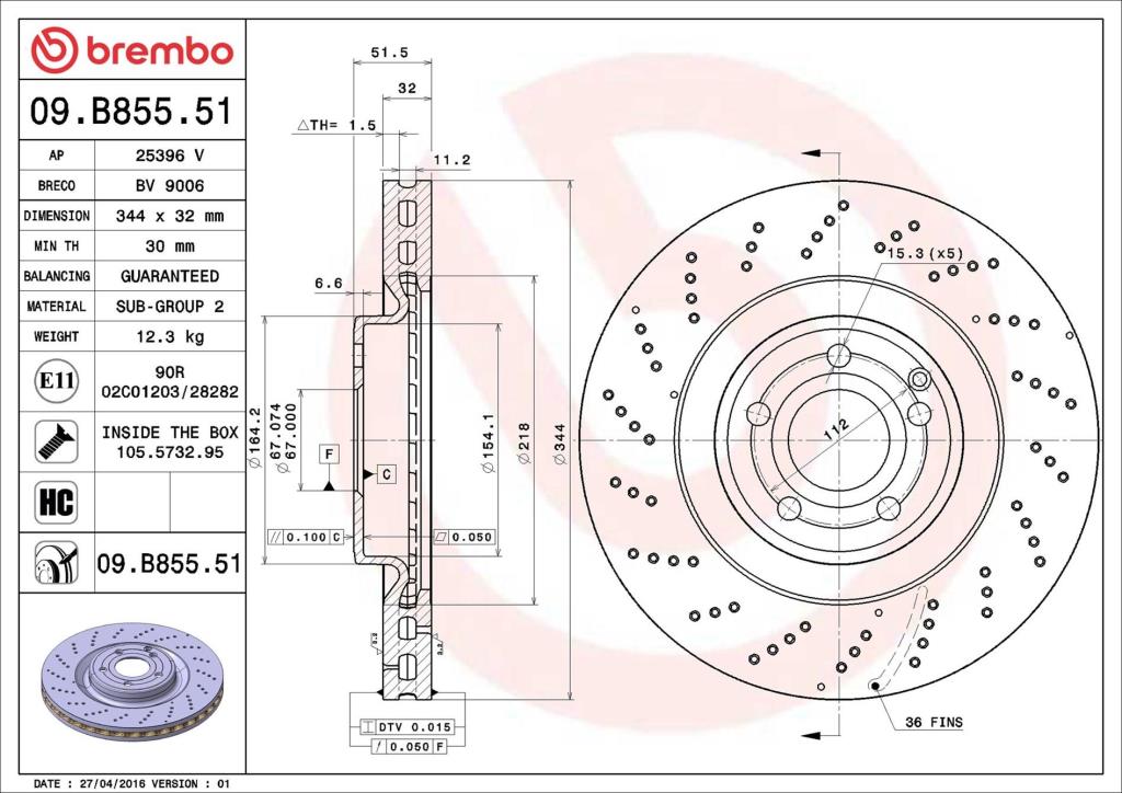 Discos de freno BREMBO ref. 09.B855.51