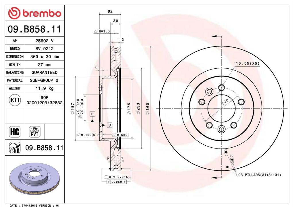 Discos de freno BREMBO ref. 09.B858.11