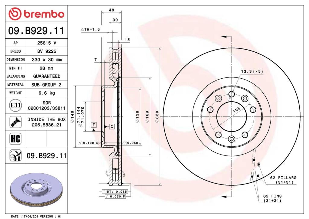 Discos de freno BREMBO ref. 09.B929.11